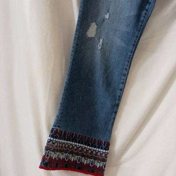 Pilcro And The Letterpress By Anthropologie Flare Jeans with Embroidered Red Hem - Picture 2 of 6